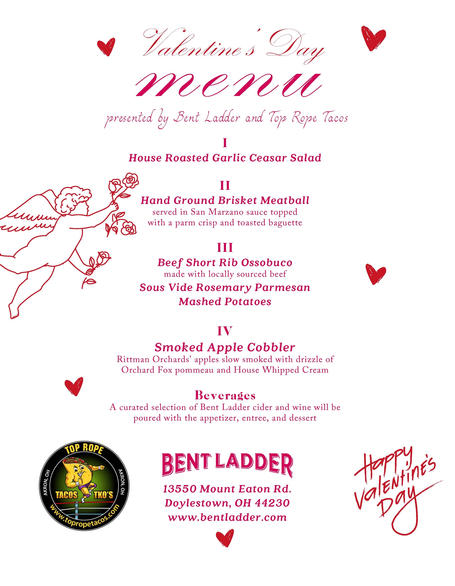 The menu for Valentine's dinner